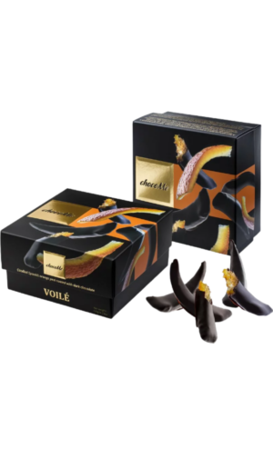 Karamelizuotos ispaniško apelsino žievelės juodajame šokolade